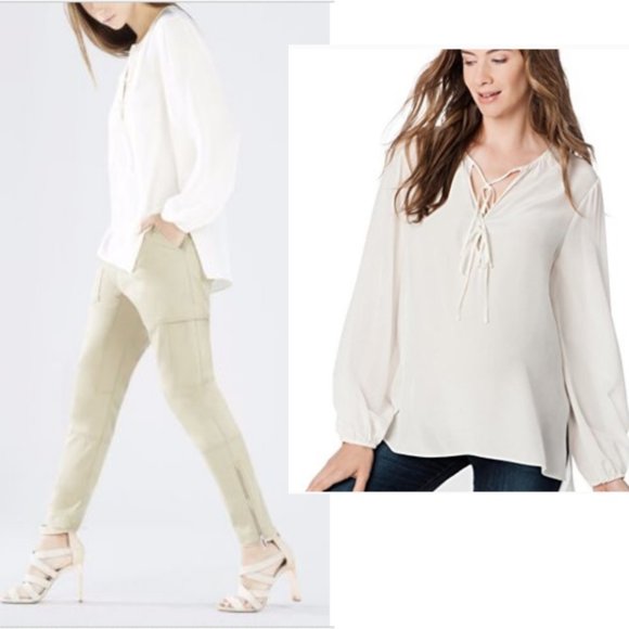 BCBGMaxAzria Tops - BCBGMAXAZRIA Evanna Silk Peasant Blouse in Ivory